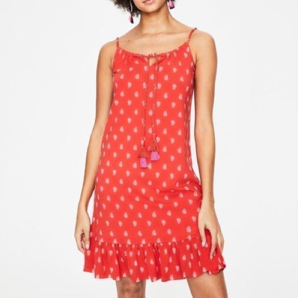Boden Feather Print Slip Dress Nwt Red Women’s 16